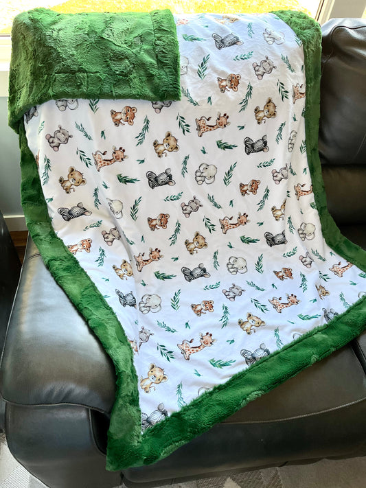 Green Safari Animals Crib/Toddler Blanket