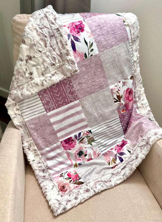 Mauve Floral Patchwork Baby Blanket