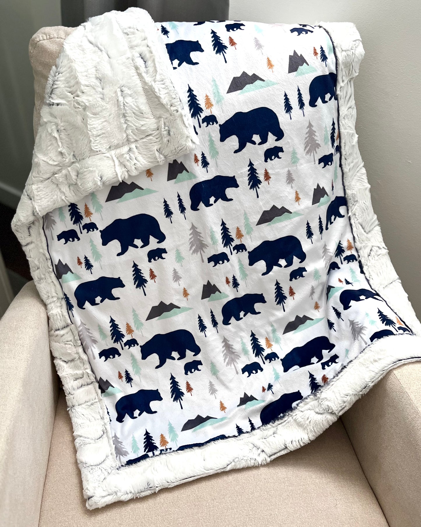 Navy & White Bears Baby Blanket