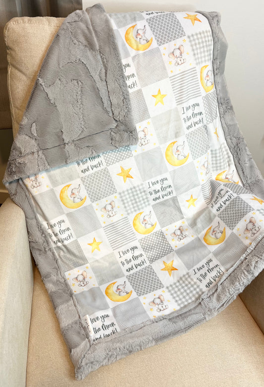 Grey “I Love You To The Moon And Back” Baby Blanket